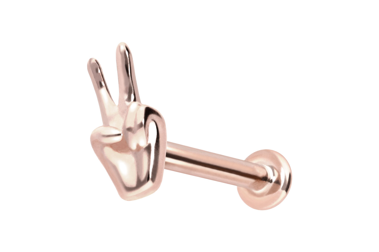 14 Karat Gold Labret Piercing mit Push Fit PEACE-ZEICHEN